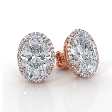 Oval Lab Grown Diamond Women's Earring Claw Prong IGI 14k Rose Gold  (6.59Ct. tw.)