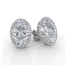 Oval Lab Grown Diamond Women's Earring Claw Prong IGI 14k White Gold 6.59ctw.