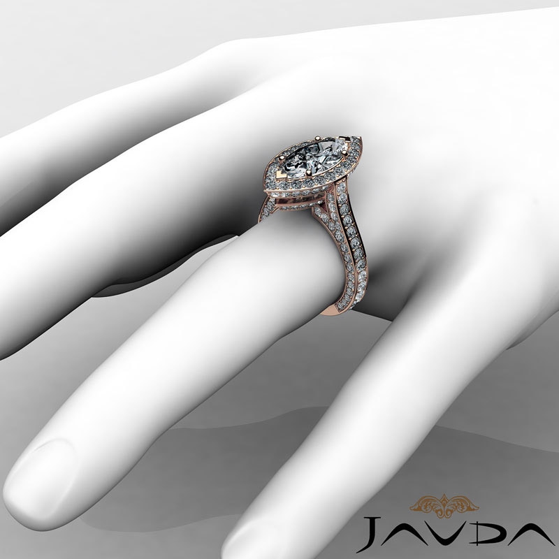 Halo Micro Pave Bridge Accent diamond Ring 14k Rose Gold