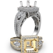 3 Stone Princess Semi Mount Circa Halo Diamond Engagement Ring Platinum 950 1.85Ct - javda.com 