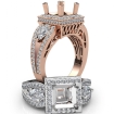 3 Stone Princess Semi Mount Circa Halo Diamond Engagement Ring 14k Rose Gold 1.85Ct - javda.com 