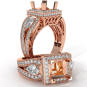 3 Stone Princess Semi Mount Circa Halo Diamond Engagement Ring 14k Rose Gold  (1.85Ct. tw.)