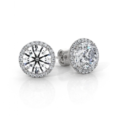 Halo Round Lab Grown Diamond Claw Prong Earring IGI Certified 14k Gold 3.24ctw.