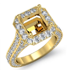 Diamond Engagement Asscher Semi Mount Halo Setting Ring 18k Gold Yellow  (2.1Ct. tw.)