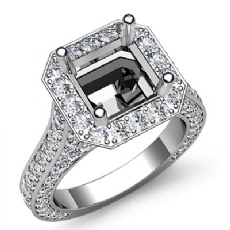 Diamond Engagement Asscher Semi Mount Halo Setting Ring 14k White Gold 2.1Ct