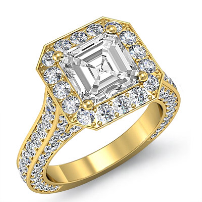 Cathedral Halo Micro Pave diamond Ring 14k Gold Yellow