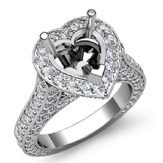 Heart Semi Mount Diamond Engagement Halo Pave Setting Ring 14k White Gold 2.1Ct