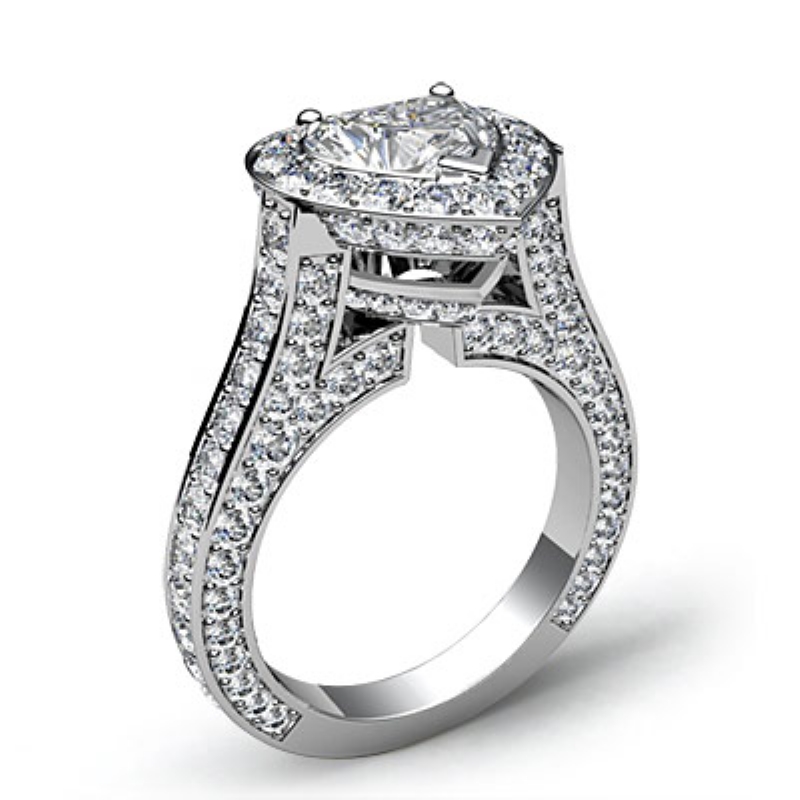 Circa Halo Pave Set Cathedral Heart Diamond Engagement Ring 14k White ...