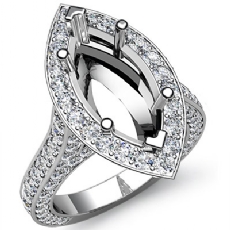Diamond Engagement Marquise Semi Mount Ring 14k White Gold Halo Setting 2.1Ct