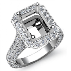 Diamond Engagement Halo Setting Ring Emerald Semi Mount 14k White Gold 2.1Ct