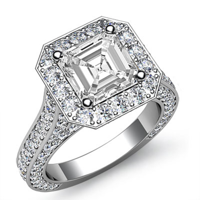 Halo Micro Pave Bridge Accent diamond Ring 14k Gold White