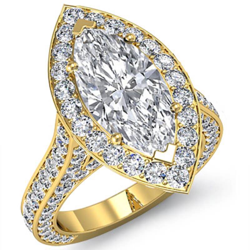 Halo Micro Pave Bridge Accent diamond Ring 14k Gold Yellow