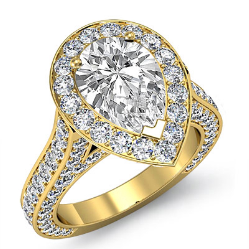 Halo Micro Pave Bridge Accent diamond Ring 14k Gold Yellow