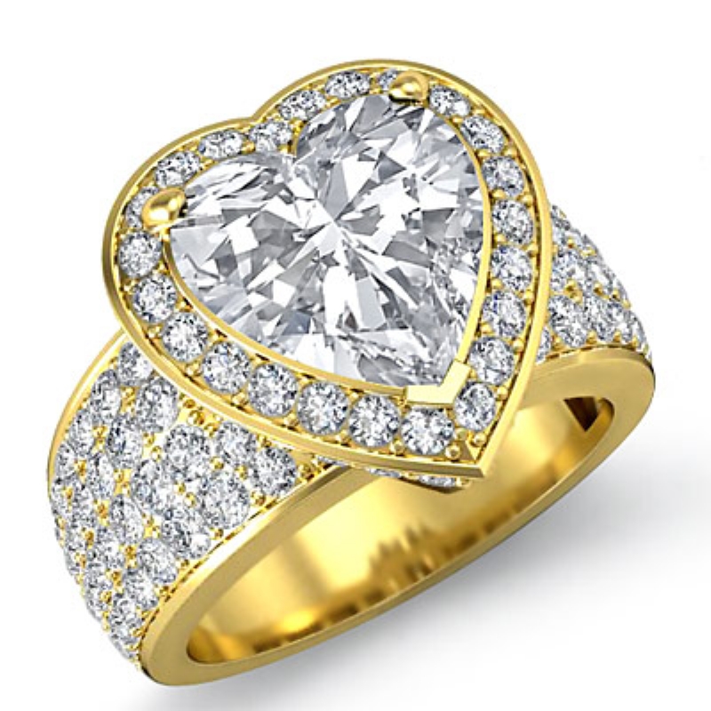 4 Row Shank Halo Pave diamond Ring 18k Gold Yellow