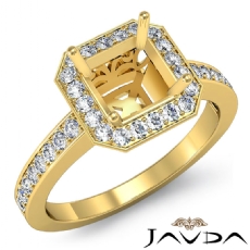 Diamond Engagement Halo Pre-Set Ring Asscher Semi Mount 18k Gold Yellow  (0.37Ct. tw.)