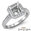 Diamond Engagement Halo Pre-Set Ring Asscher Semi Mount 14k White Gold 0.37Ct - javda.com 