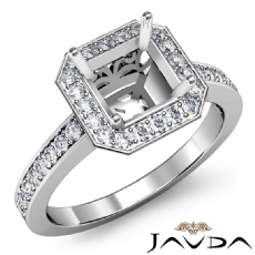 Diamond Engagement Halo Pre-Set Ring Asscher Semi Mount 14k White Gold 0.37Ct