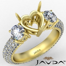 3 Stone Diamond Eternity Heart Semi Mount Engagement Ring 14k Gold Yellow  (2.64Ct. tw.)