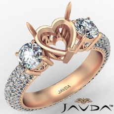 3 Stone Diamond Eternity Heart Semi Mount Engagement Ring 14k Rose Gold  (2.64Ct. tw.)