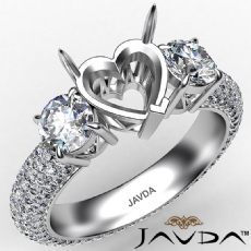 3 Stone Diamond Eternity Heart Semi Mount Engagement Ring 14k White Gold 2.64 Ct