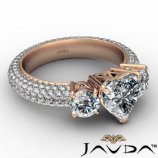 Claw Prong 3 Stone Pave Shank diamond Ring 14k Rose Gold