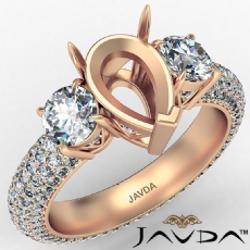 3 Stone Pear Semi Mount Diamond Engagement Ring In 14k Rose Gold  (2.64Ct. tw.)