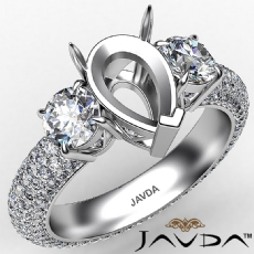 3 Stone Pear Semi Mount Diamond Engagement Ring In 14k White Gold 2.64 Ctw.