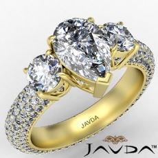 3 Stone Pave Eternity Shank diamond Ring 18k Gold Yellow