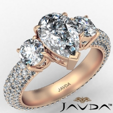 3 Stone Pave Eternity Shank diamond Ring 18k Rose Gold