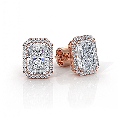 Halo Radiant Cut Claw Prong Lab grown Diamond Earring IGI 14k Rose Gold  (2.18Ct. tw.)