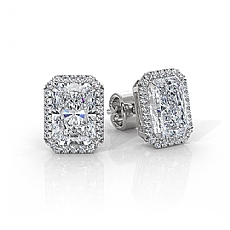Halo Radiant Cut Claw Prong Lab grown Diamond Earring IGI 14k White Gold 2.18ctw