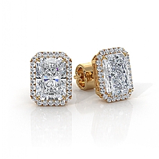 Halo Radiant Cut Claw Prong Lab grown Diamond Earring IGI 18k Gold Yellow  (2.18Ct. tw.)