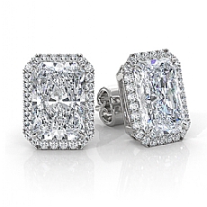 Halo Radiant Lab grown Diamond IGI Claw Prong Earring 14k White Gold 5.30ctw.