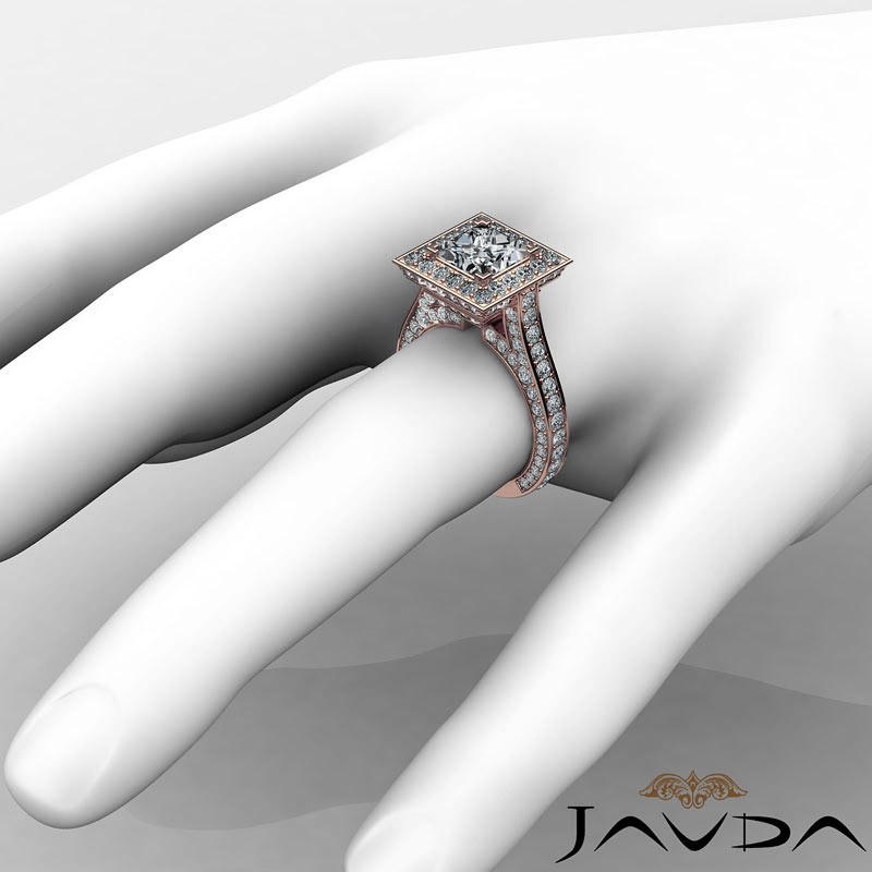 Halo Micro Pave Bridge Accent diamond Ring 14k Rose Gold