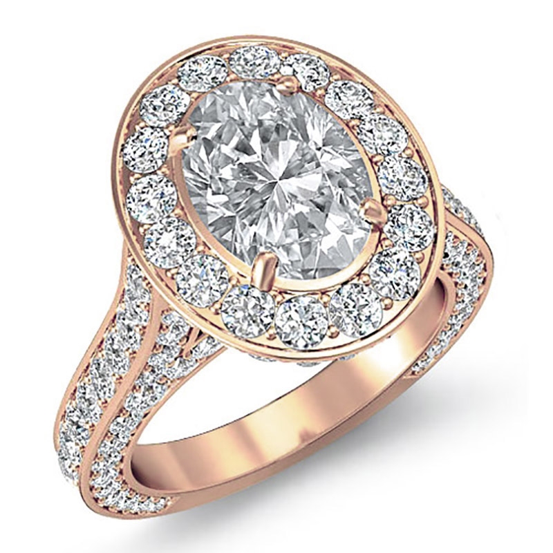 Halo Bridge Accent Micro Pave diamond Ring 14k Rose Gold