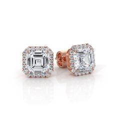 Halo Asscher Lab grown Diamond IGI Claw Prong Earring 14k Rose Gold  (2.23Ct. tw.)