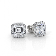 Halo Asscher Lab grown Diamond IGI Claw Prong Earring 14k White Gold 2.23ctw.