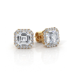 Halo Asscher Lab grown Diamond IGI Claw Prong Earring 18k Gold Yellow  (2.23Ct. tw.)