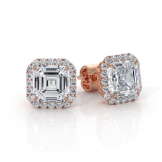 Claw Prong Halo Asscher Lab grown Diamond IGI Certified 14k Rose Gold  (3.31Ct. tw.)