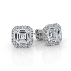 Claw Prong Halo Asscher Lab grown Diamond IGI Certified 14k white Gold 3.31ctw.