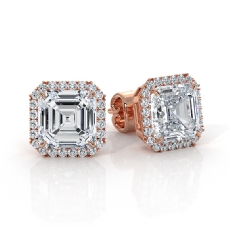 Asscher Cut Lab grown Diamond IGI Claw Prong Halo Earring 14k Rose Gold  (4.32Ct. tw.)