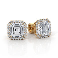 Asscher Cut Lab grown Diamond IGI Claw Prong Halo Earring 18k Gold Yellow  (4.32Ct. tw.)