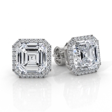 Claw Prong Asscher Lab grown Diamond IGI Halo Earring 14k White Gold 5.28ctw.