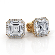 Claw Prong Asscher Lab grown Diamond IGI Halo Earring 18k Gold Yellow  (5.28Ct. tw.)