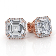 Claw Prong Asscher Lab grown Diamond IGI Halo Earring 14k Rose Gold  (6.36Ct. tw.)