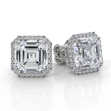 Claw Prong Asscher Lab grown Diamond IGI Halo Earring 14k White Gold 6.36ctw.