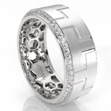 Carved Design Diamond Eternity Men's Wedding Band 14k White Gold 0.90 Ct.