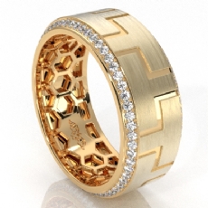 Carved Design Diamond Eternity Men's Wedding Band 14k Gold Yellow  (0.9Ct. tw.)