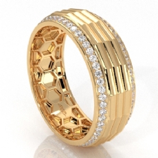 Octagon Grooved Round Diamond Eternity Men's Wedding Band 14k Gold Yellow  (0.9Ct. tw.)