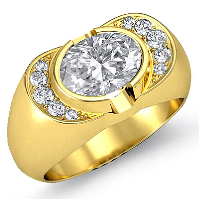 Semi Bezel Graduated Pave Set Oval diamond  Ring in 18k Gold Yellow